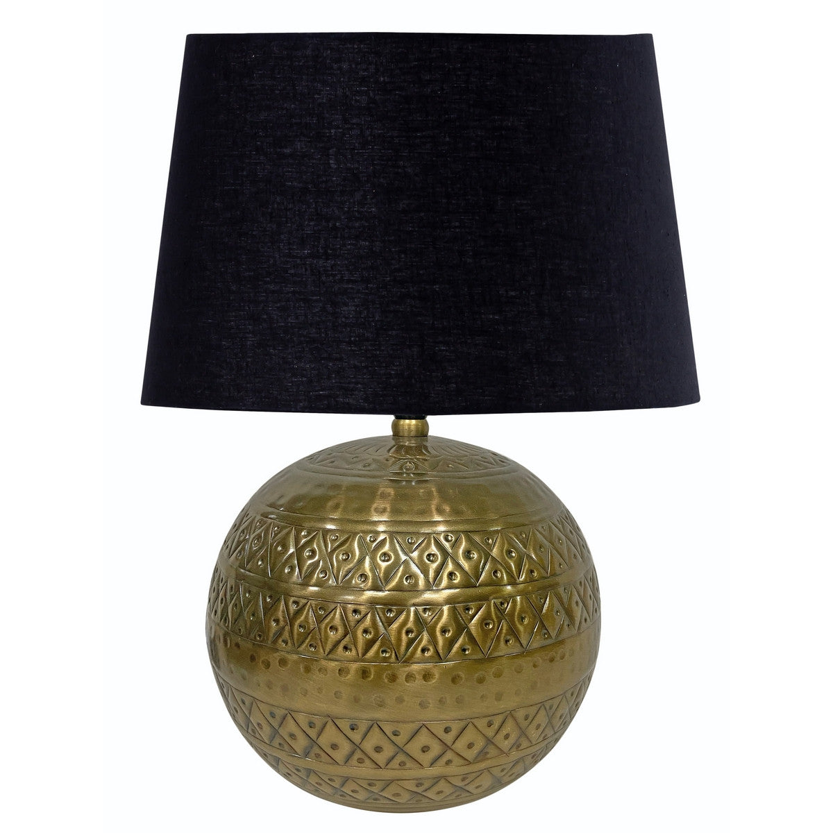 Table Lamp & Shade - Antique Brass / Black Cotton